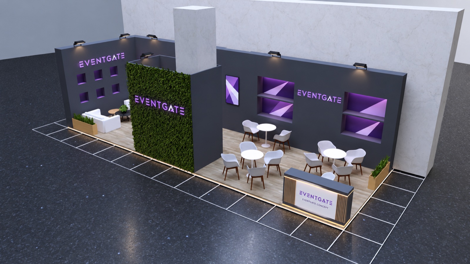Ahşap Stand · 48 m² — Konsept 01 — EVENTGATE Concept tasarım çalışması