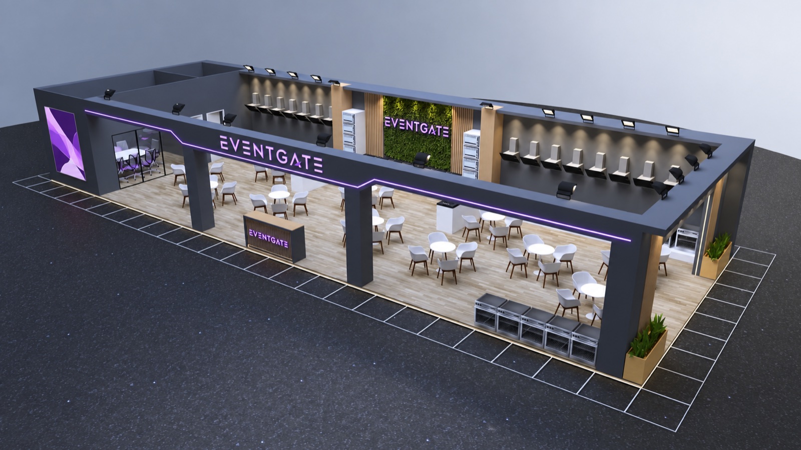 Ahşap Stand · 184 m² — Konsept 03 — EVENTGATE Concept tasarım çalışması