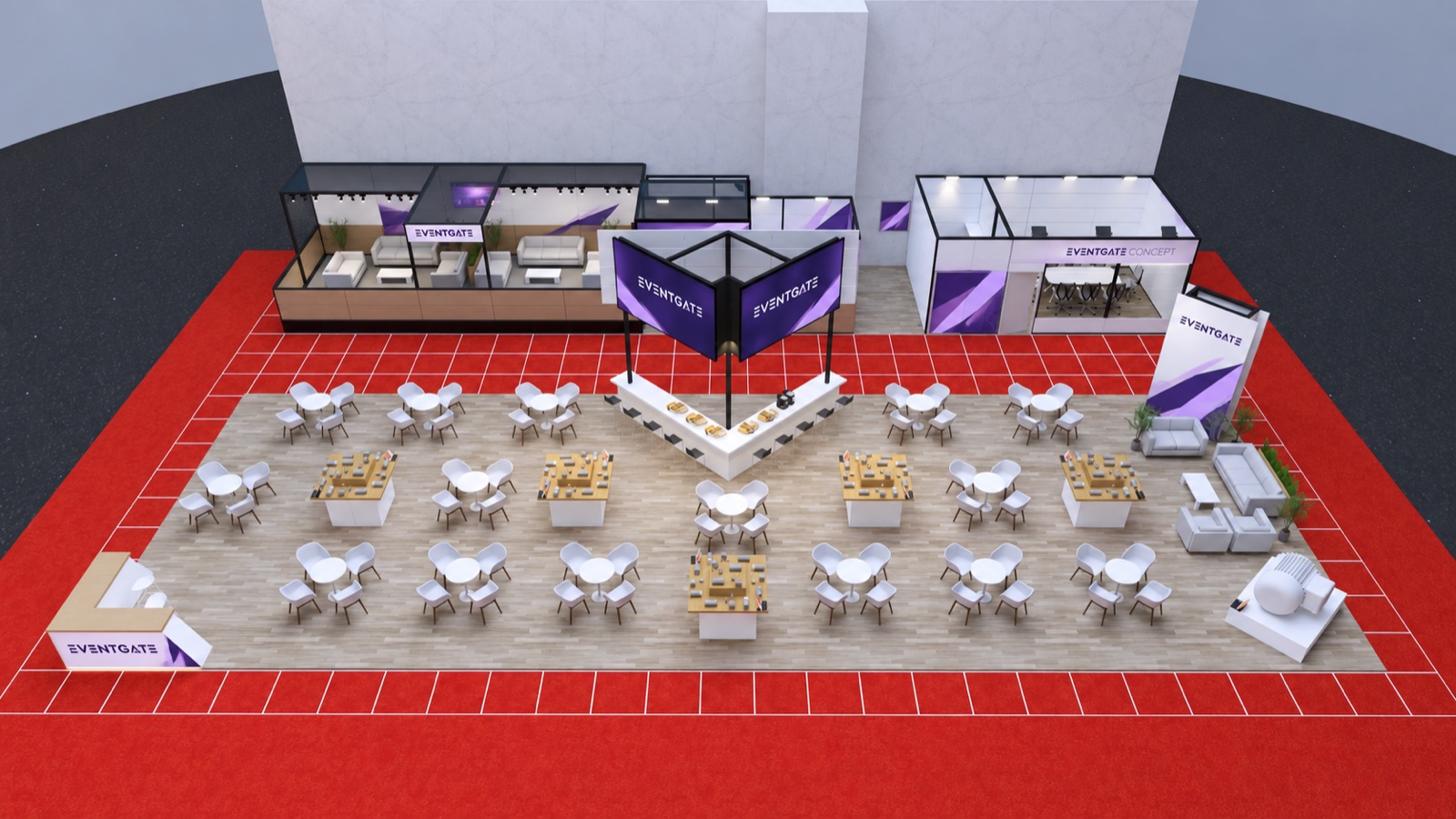 Maksima Stand · 325 m² — Konsept 04 — EVENTGATE Concept tasarım çalışması