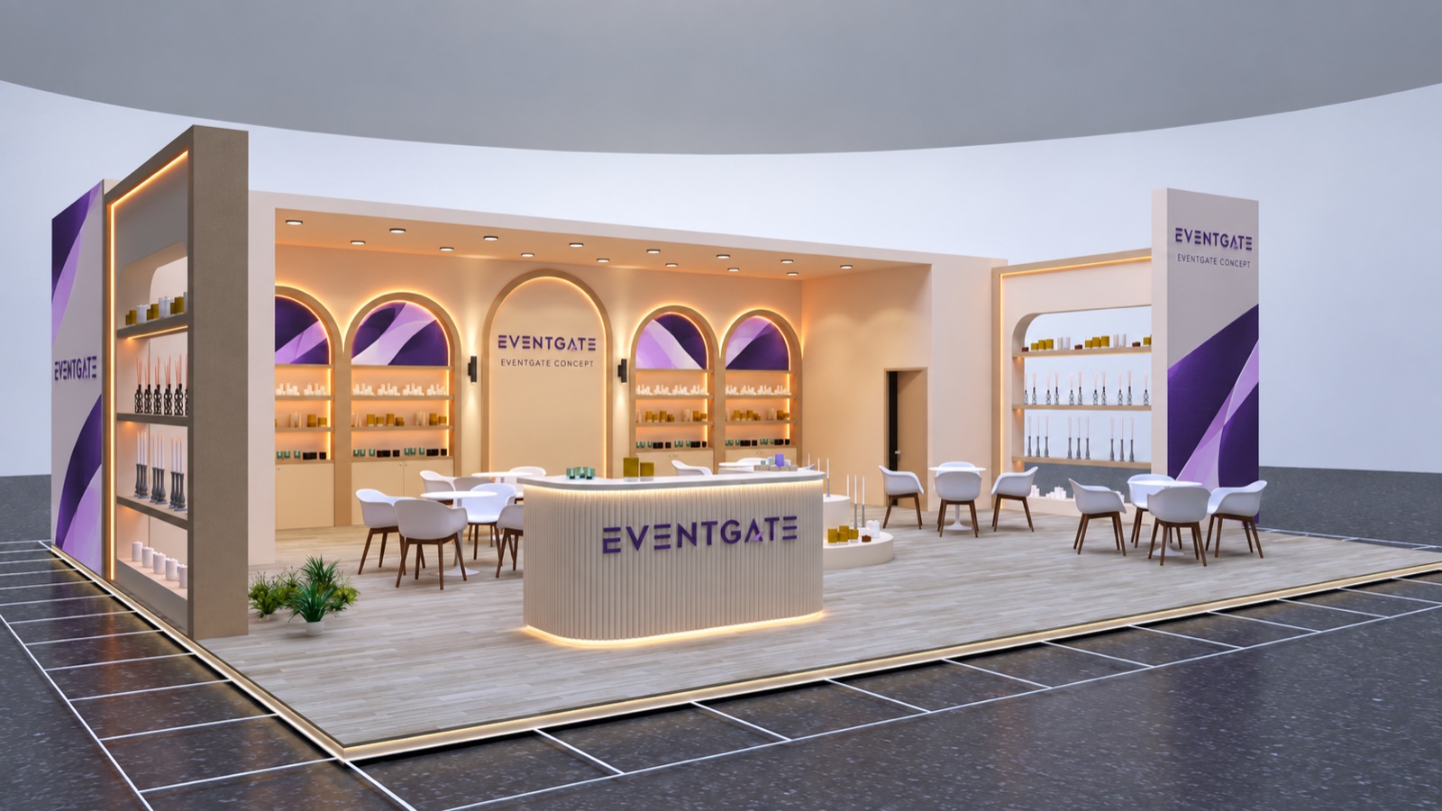 Ahşap Stand · 120 m² — Konsept 05 — EVENTGATE Concept tasarım çalışması