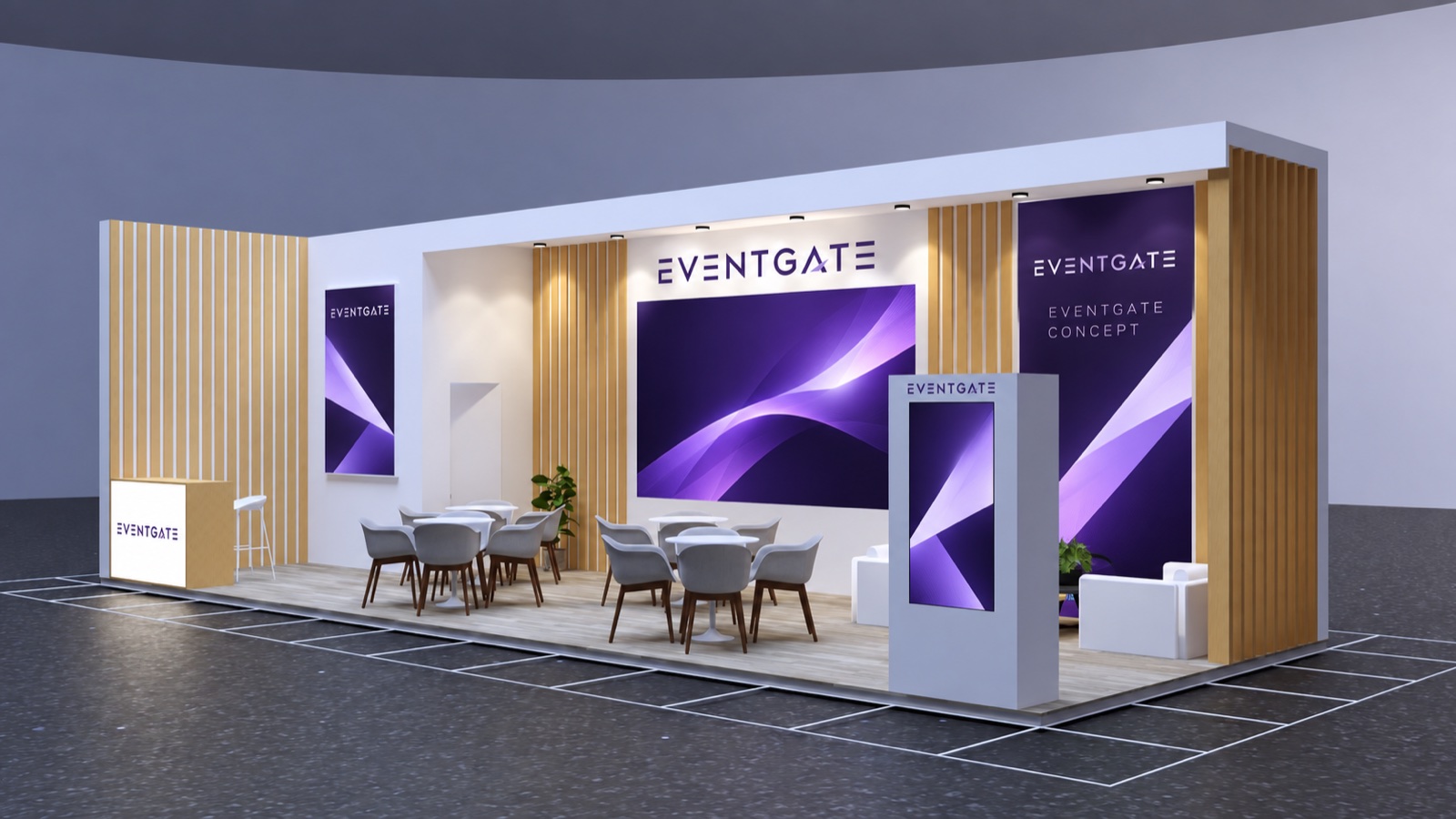 Ahşap Stand · 44 m² — Konsept 12 — EVENTGATE Concept tasarım çalışması